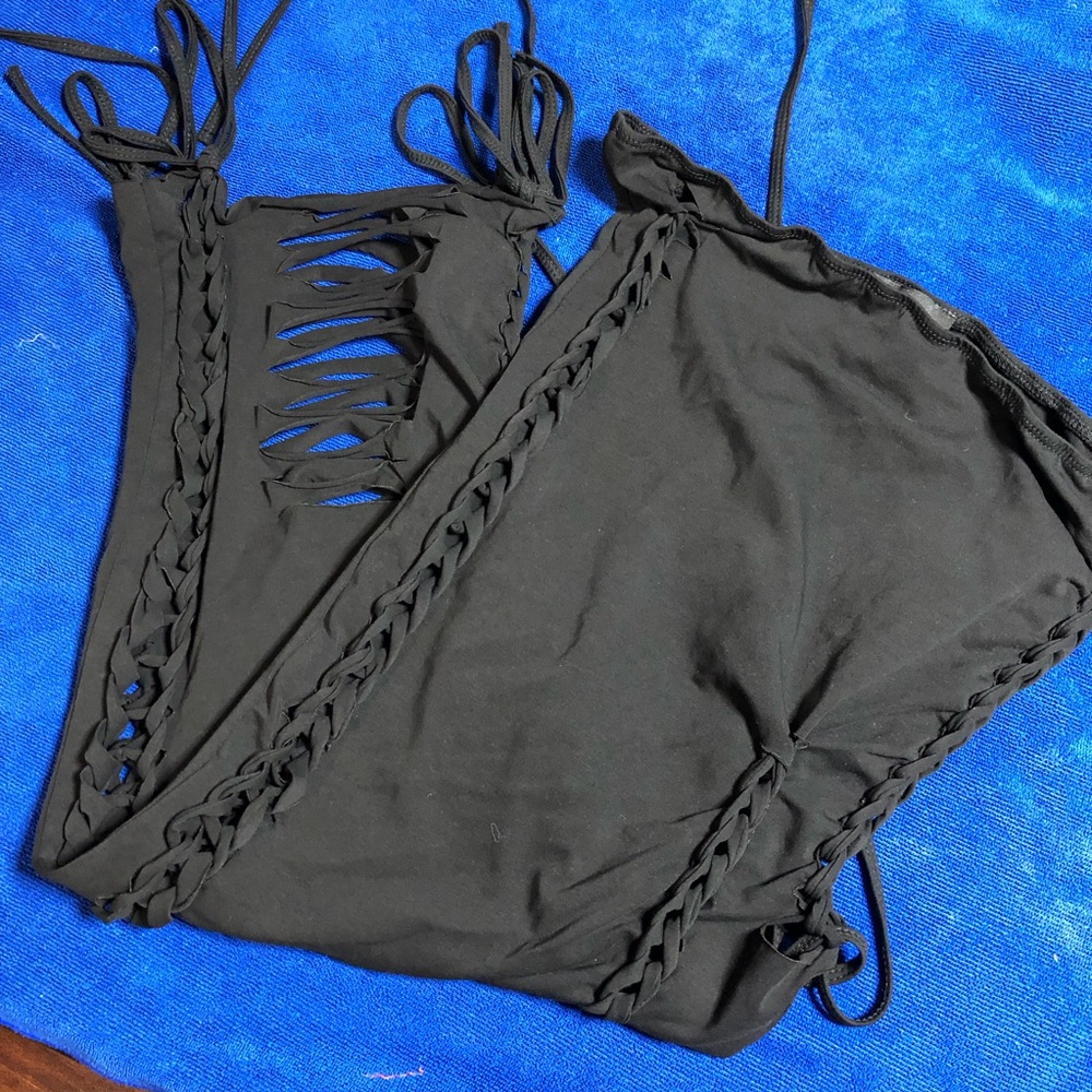 Current Mood Black Lace-Up Midi Skirt